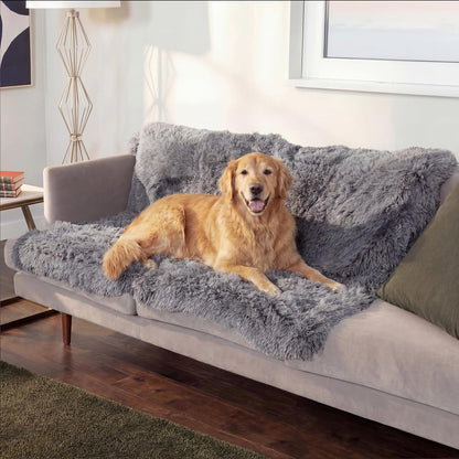 Waterproof Throw Blanket for Dogs & Indoor Cats, Reversible Protective Pet Blanket, Extra Large, Long Faux Fur & Velvet, Gray