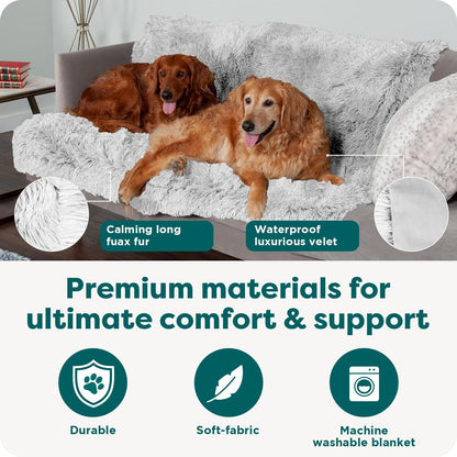 Waterproof Throw Blanket for Dogs & Indoor Cats, Reversible Protective Pet Blanket, Extra Large, Long Faux Fur & Velvet, Gray