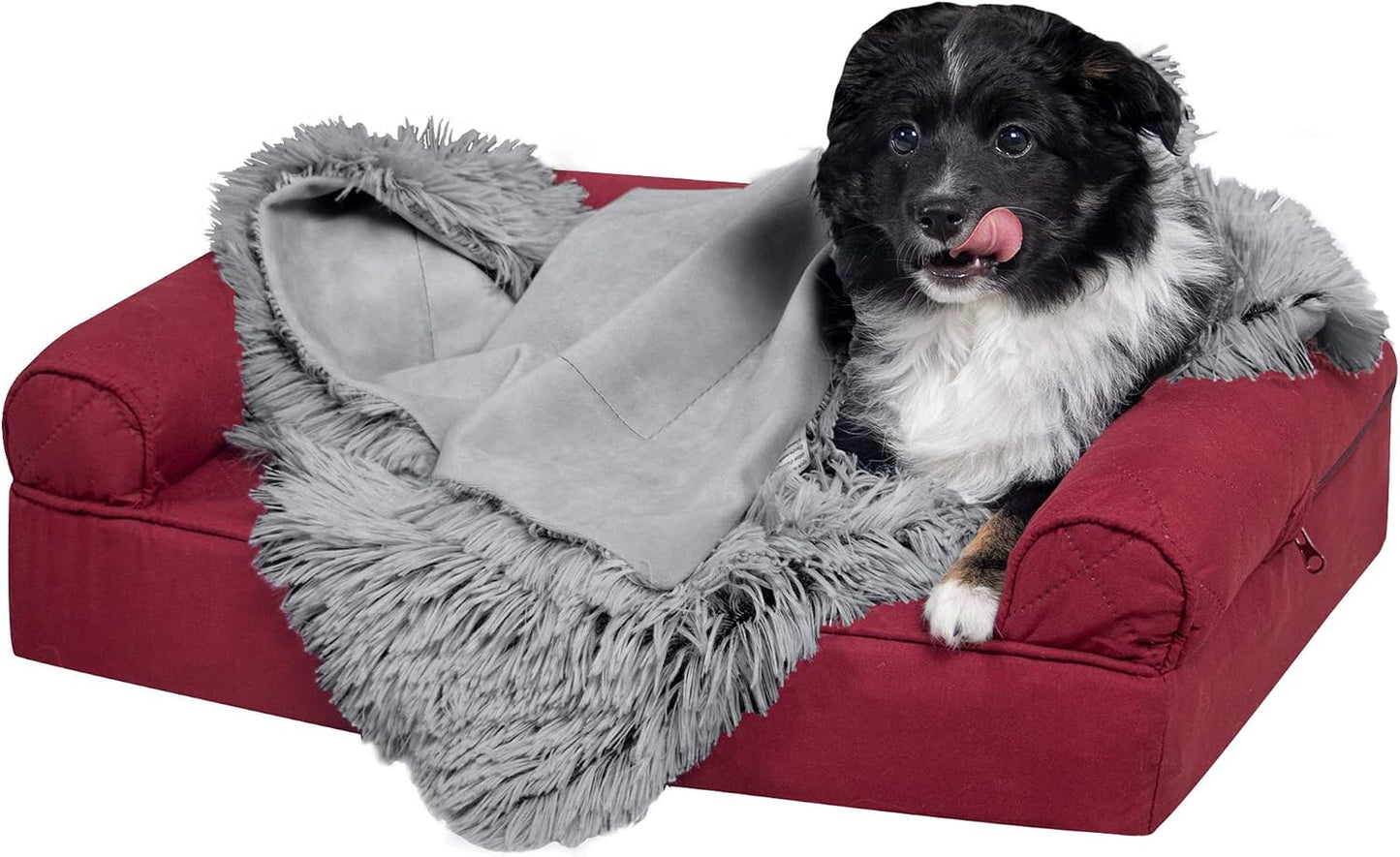 Waterproof Throw Blanket for Dogs & Indoor Cats, Reversible Protective Pet Blanket, Extra Large, Long Faux Fur & Velvet, Gray