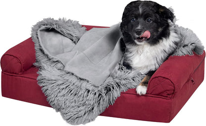 Waterproof Throw Blanket for Dogs & Indoor Cats, Reversible Protective Pet Blanket, Extra Large, Long Faux Fur & Velvet, Gray