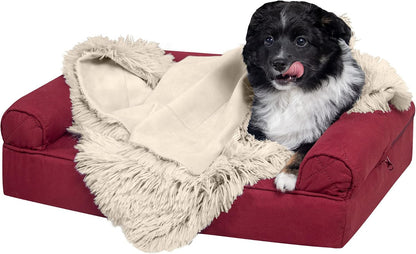 Waterproof Throw Blanket for Dogs & Indoor Cats, Reversible Protective Pet Blanket, Extra Large, Long Faux Fur & Velvet, Gray