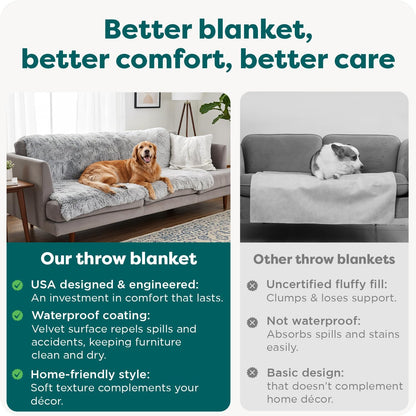 Waterproof Throw Blanket for Dogs & Indoor Cats, Reversible Protective Pet Blanket, Extra Large, Long Faux Fur & Velvet, Gray