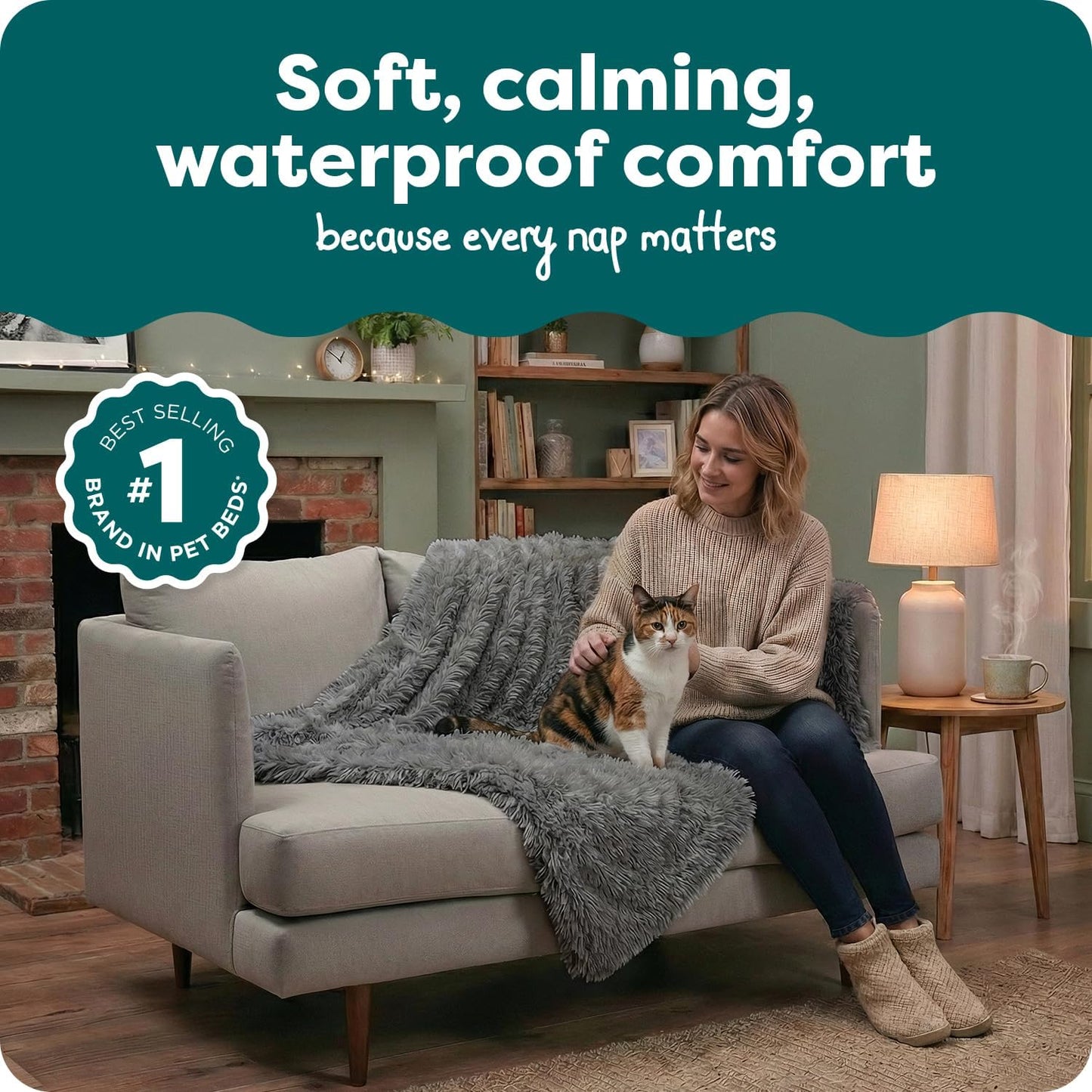 Waterproof Throw Blanket for Dogs & Indoor Cats, Reversible Protective Pet Blanket, Extra Large, Long Faux Fur & Velvet, Gray