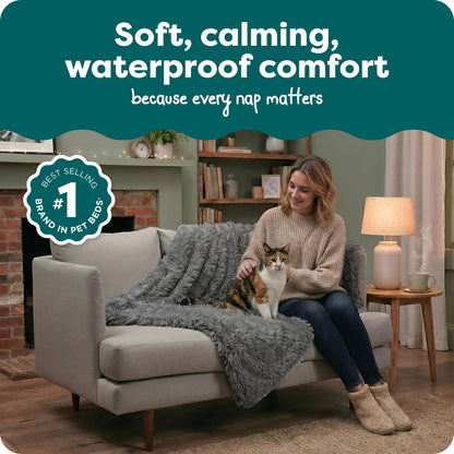 Waterproof Throw Blanket for Dogs & Indoor Cats, Reversible Protective Pet Blanket, Extra Large, Long Faux Fur & Velvet, Gray